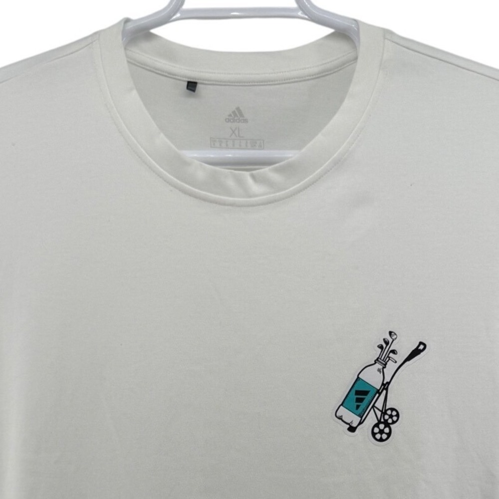 Adidas Golf Men XL White Graphic T-Shirt Water Bottle Golf Bag Push Cart Tee